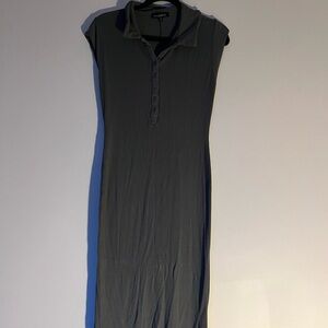 Dynamite Ribbed Green-Gray Collared Top with Leg Slit at Back